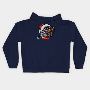 Papillon Dog Santa over Blue Kids Hoodie